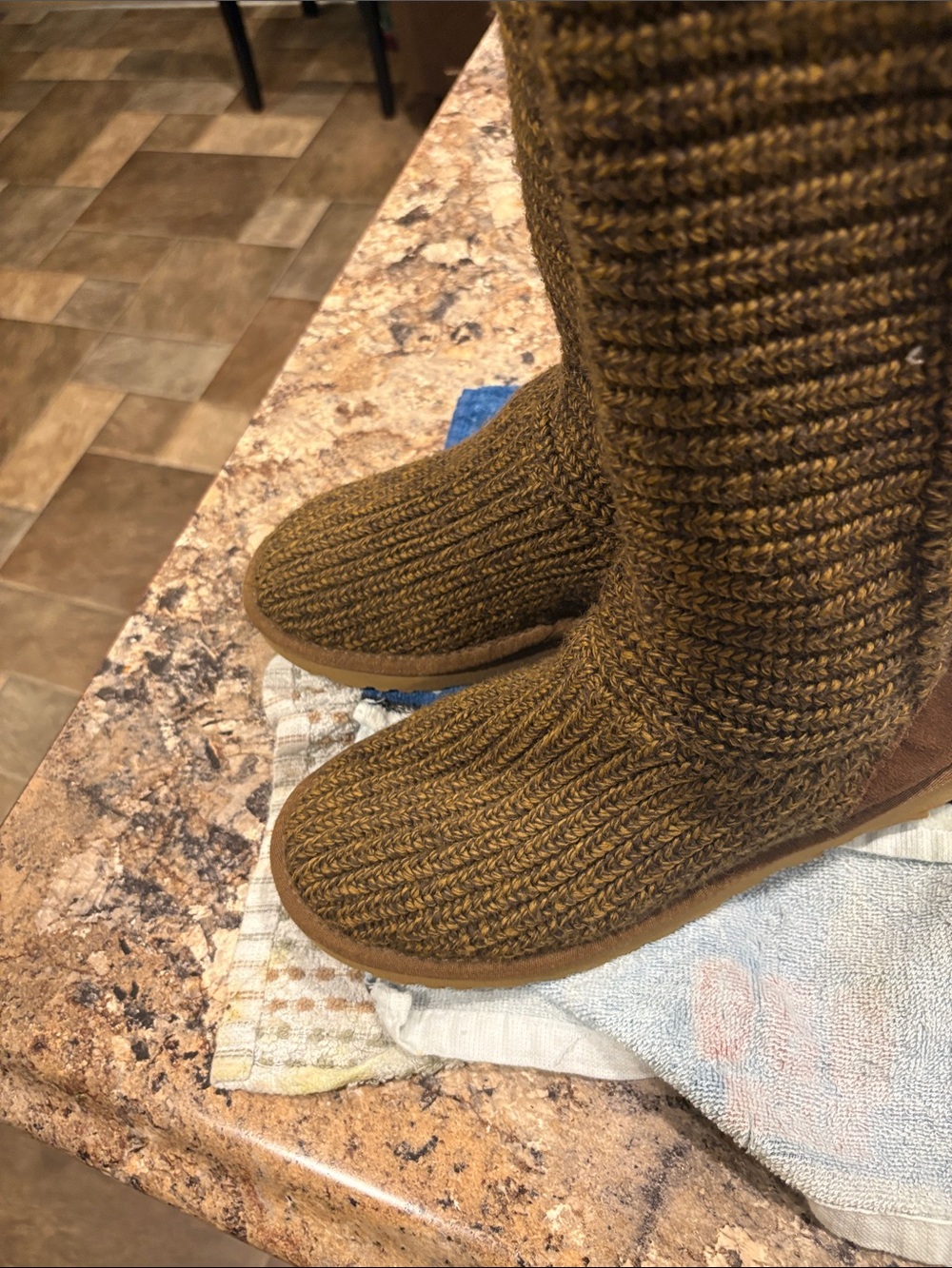 UGG Women's-Knee Knit Boots in Brown VGC Preowned